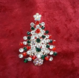 Rhinestone Christmas Tree, Pin, Brooch
